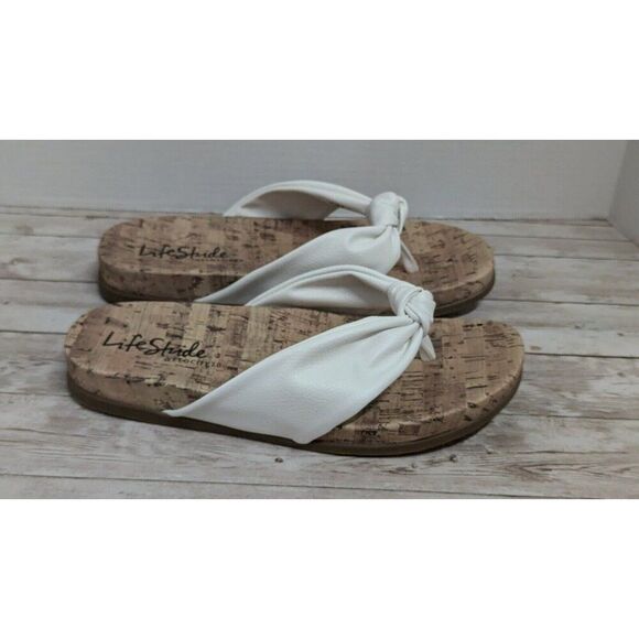 LifeStride Velocity 2.0 Womens 9W Happy Bright White Thong Wedge Sandal Open Toe - Picture 1 of 9